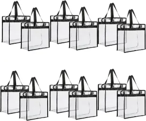 12 Packs Waterproof Clear PlasticPvc Tote Bag Toy Storage Organizer Clear Toiletry Cosmetic Makeup Travel Bag With Zipper For Women And Men See Through Grocery Bag For Stadium Events