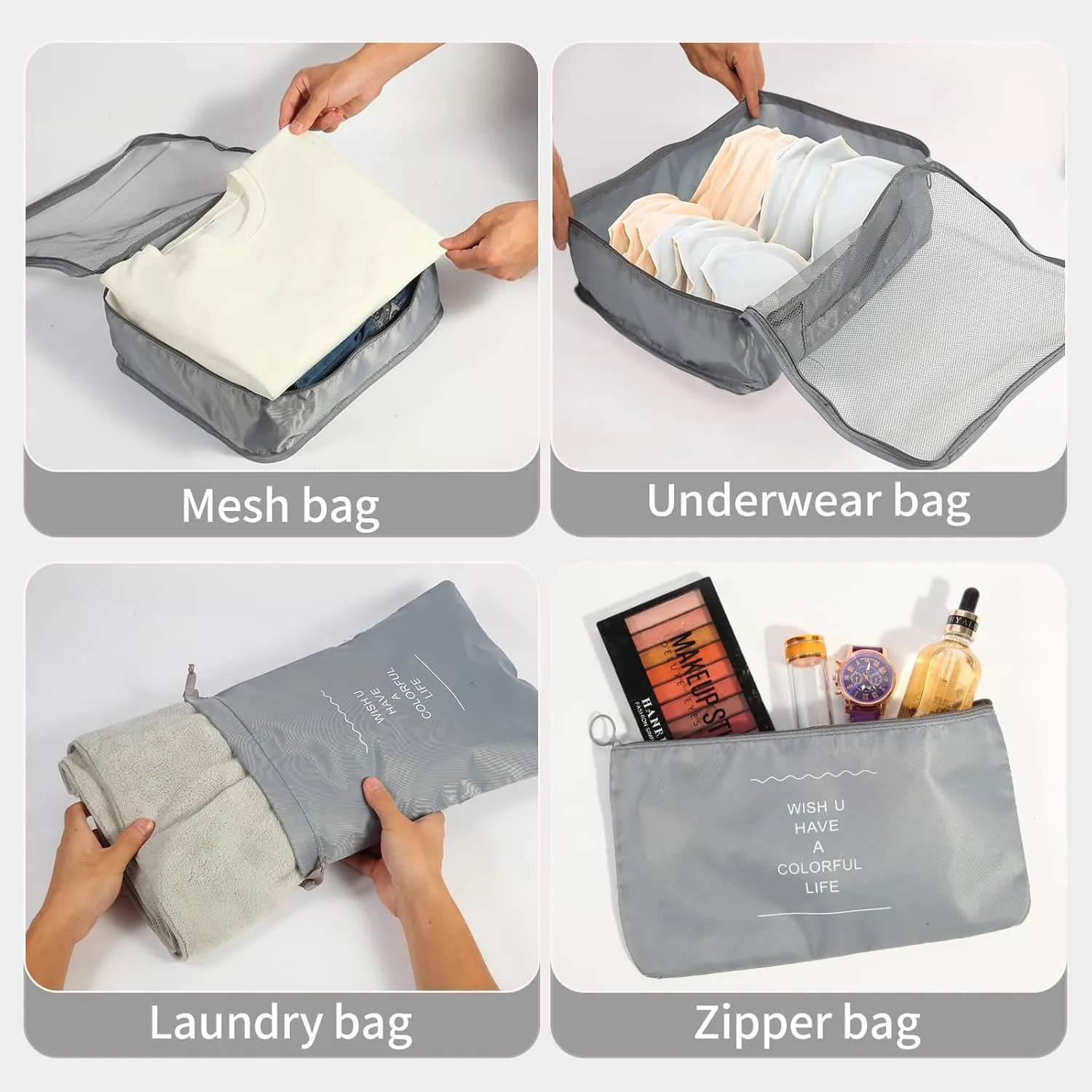 12PCS Packing Cubes for Suitcases, Travel Luggage Organizer Bags, Packing Cubes Luggage Packing Organizers for Travel Accessories, Grey