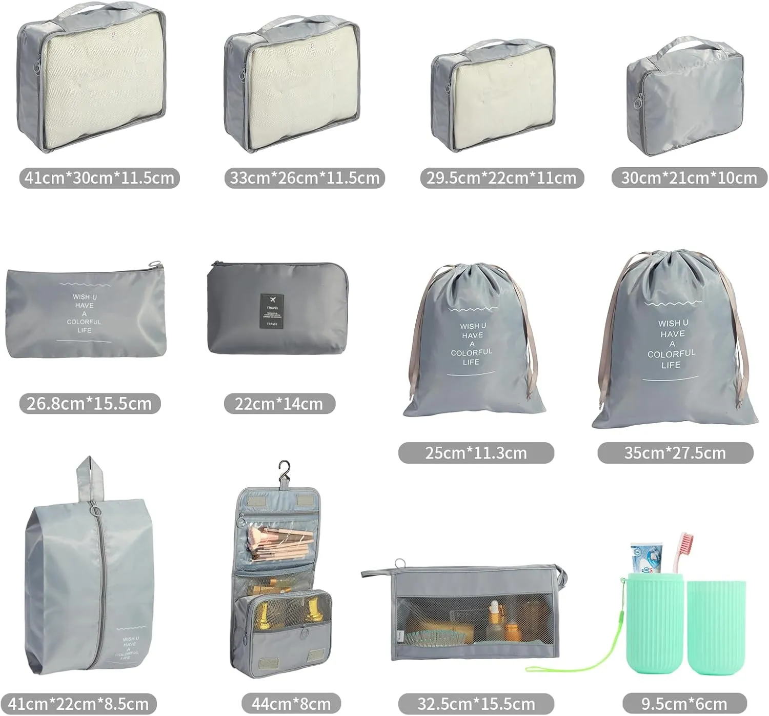 12PCS Packing Cubes for Suitcases, Travel Luggage Organizer Bags, Packing Cubes Luggage Packing Organizers for Travel Accessories, Grey