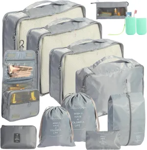 12PCS Packing Cubes for Suitcases, Travel Luggage Organizer Bags, Packing Cubes Luggage Packing Organizers for Travel Accessories, Grey