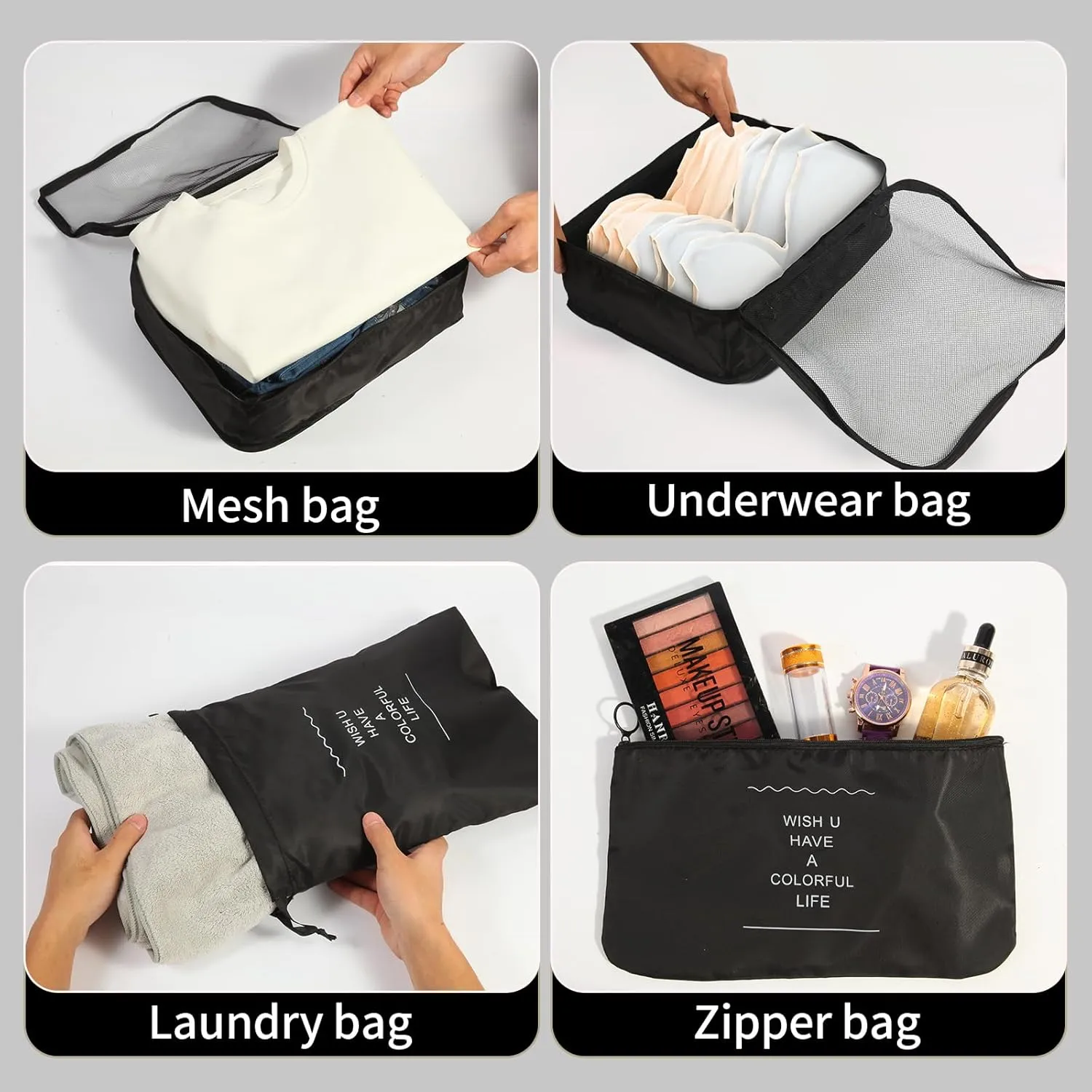12PCS Packing Cubes for Suitcases, Travel Luggage Organizer Bags, Suitcase Organizer Bags Set for Carry on Luggage Travel Essentials, Black