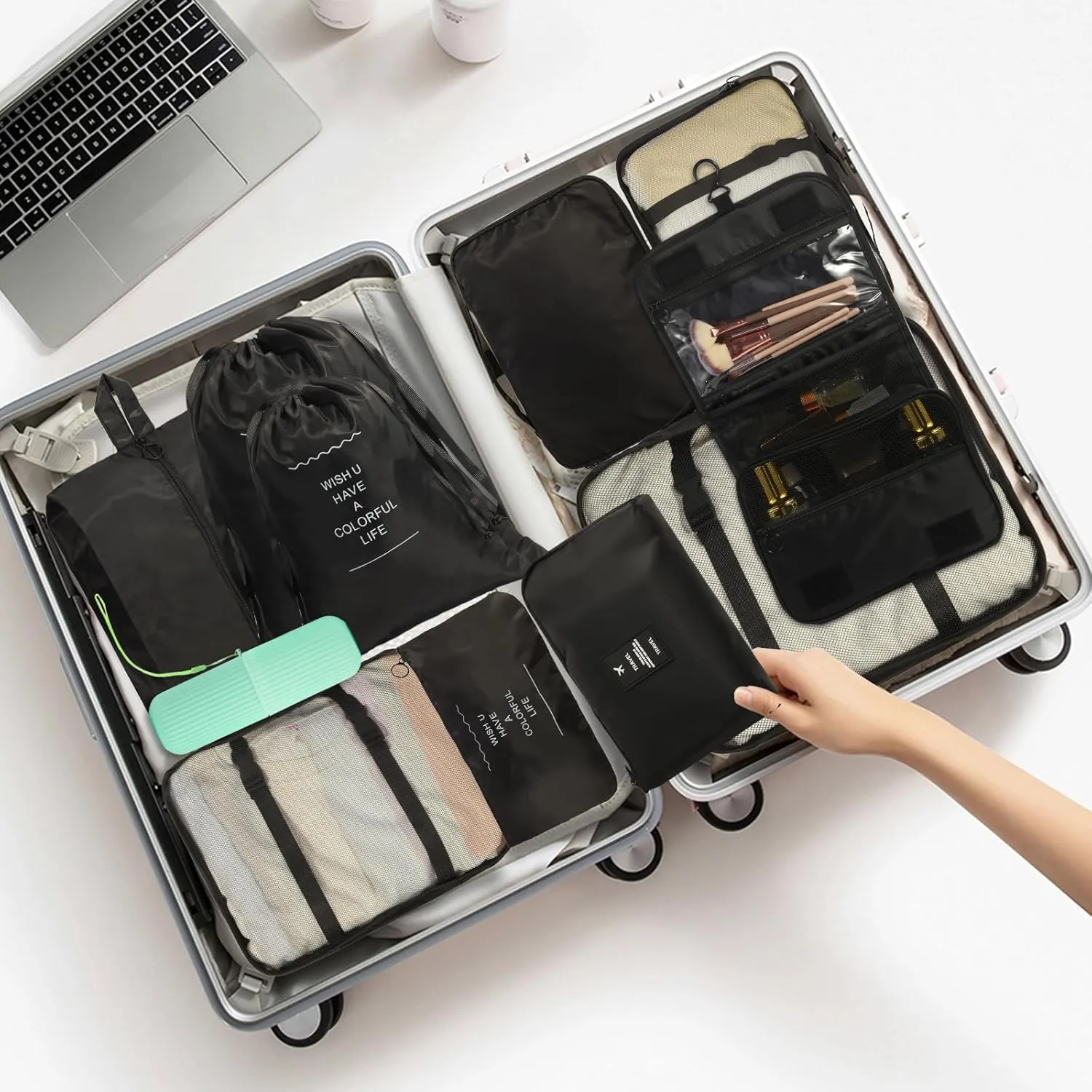 12PCS Packing Cubes for Suitcases, Travel Luggage Organizer Bags, Suitcase Organizer Bags Set for Carry on Luggage Travel Essentials, Black