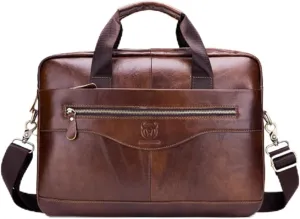 15.6-Inch Leather Briefcase, Laptop Messenger Bag, Business Travel Satchel, Office Bag for Men and Women