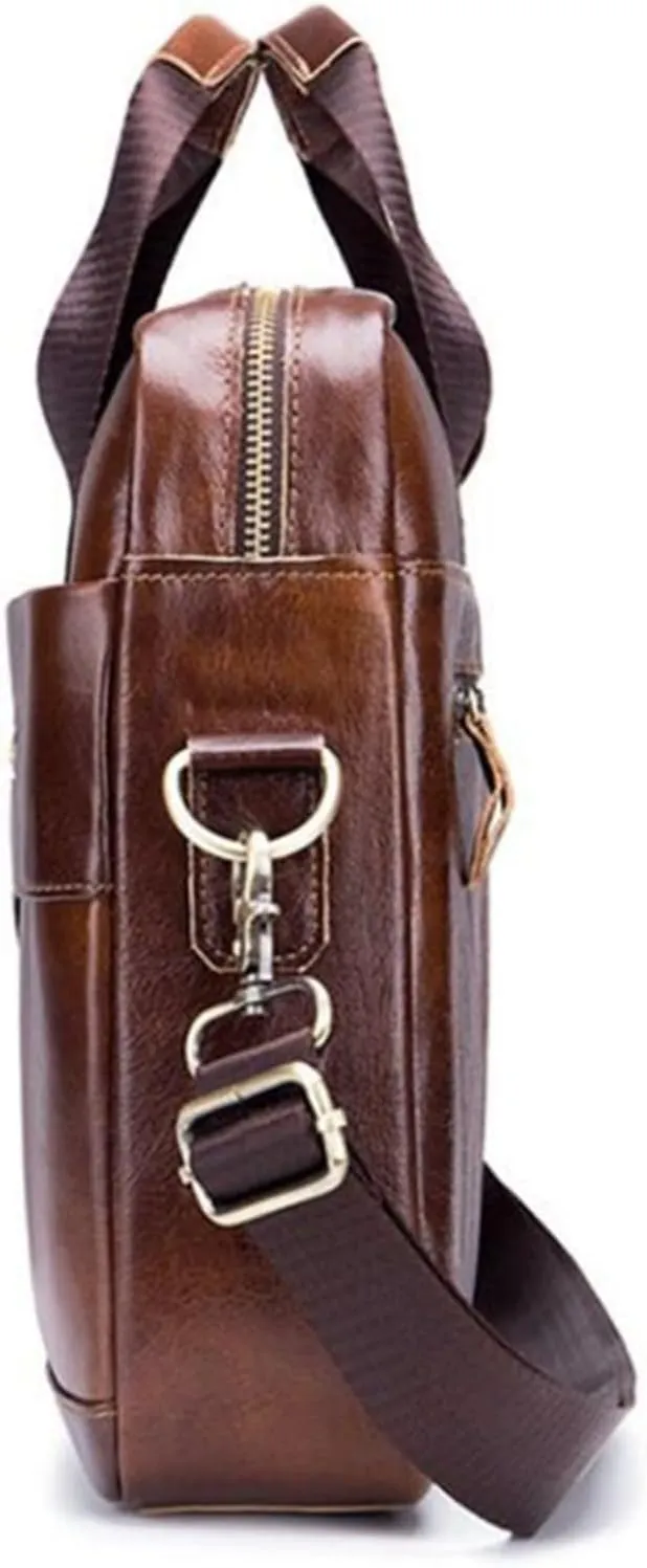 15.6-Inch Leather Briefcase, Laptop Messenger Bag, Business Travel Satchel, Office Bag for Men and Women