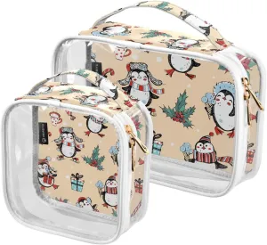 2 Pack Portable Travel Clear Cosmetic Toiletry Bags with Double Zippers for Men Women, New-year-christmas-pattern Waterproof Storage Carry Pouch with Handle, Tote Bags for Bathroom Traveling Vacation