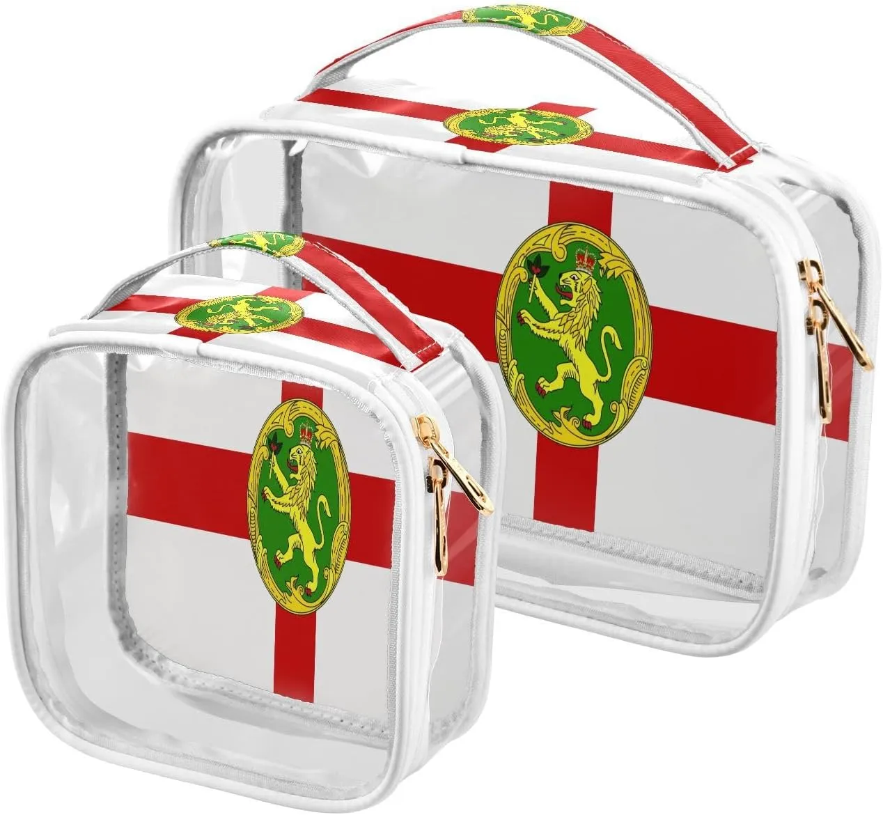2 Pieces Large Clear Travel Toiletry Bag with Zippers, PVC Waterproof Travel Organizer, Alderney Flag Plastic Tote Bags.