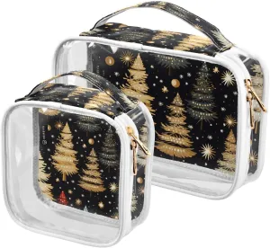 2 Pieces Large Clear Travel Toiletry Bag with Zippers, PVC Waterproof Travel Organizer, Winter-trees-snowflakes Plastic Tote Bags.