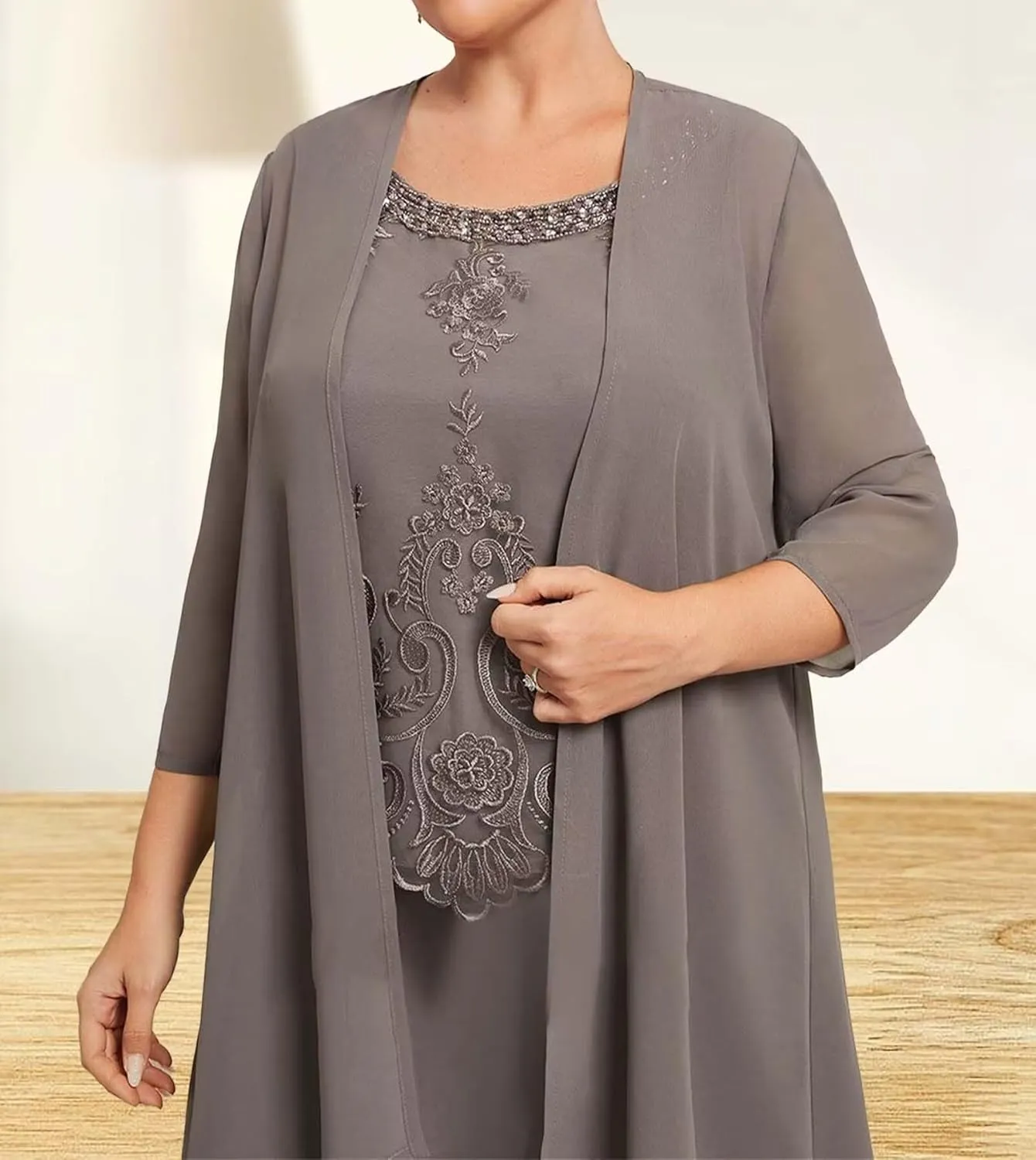 2 Pieces Mother of The Bride Dresses with Jacket 3/4 Sleeve Laces Appliques Mother of The Groom Dresses for Wedding