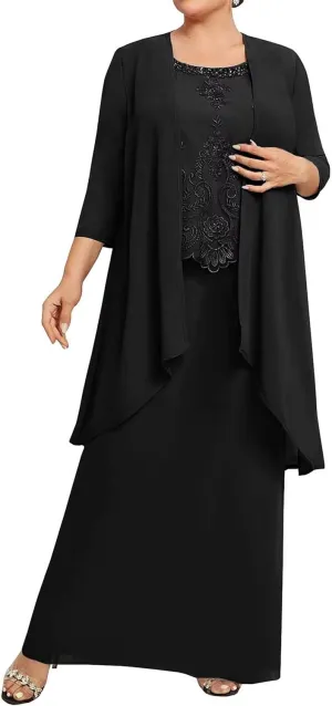 2 Pieces Mother of The Bride Dresses with Jacket 3/4 Sleeve Laces Appliques Mother of The Groom Dresses for Wedding