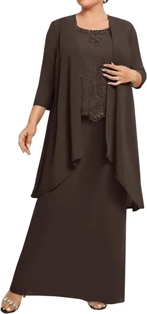 2 Pieces Mother of The Bride Dresses with Jacket 3/4 Sleeve Laces Appliques Mother of The Groom Dresses for Wedding