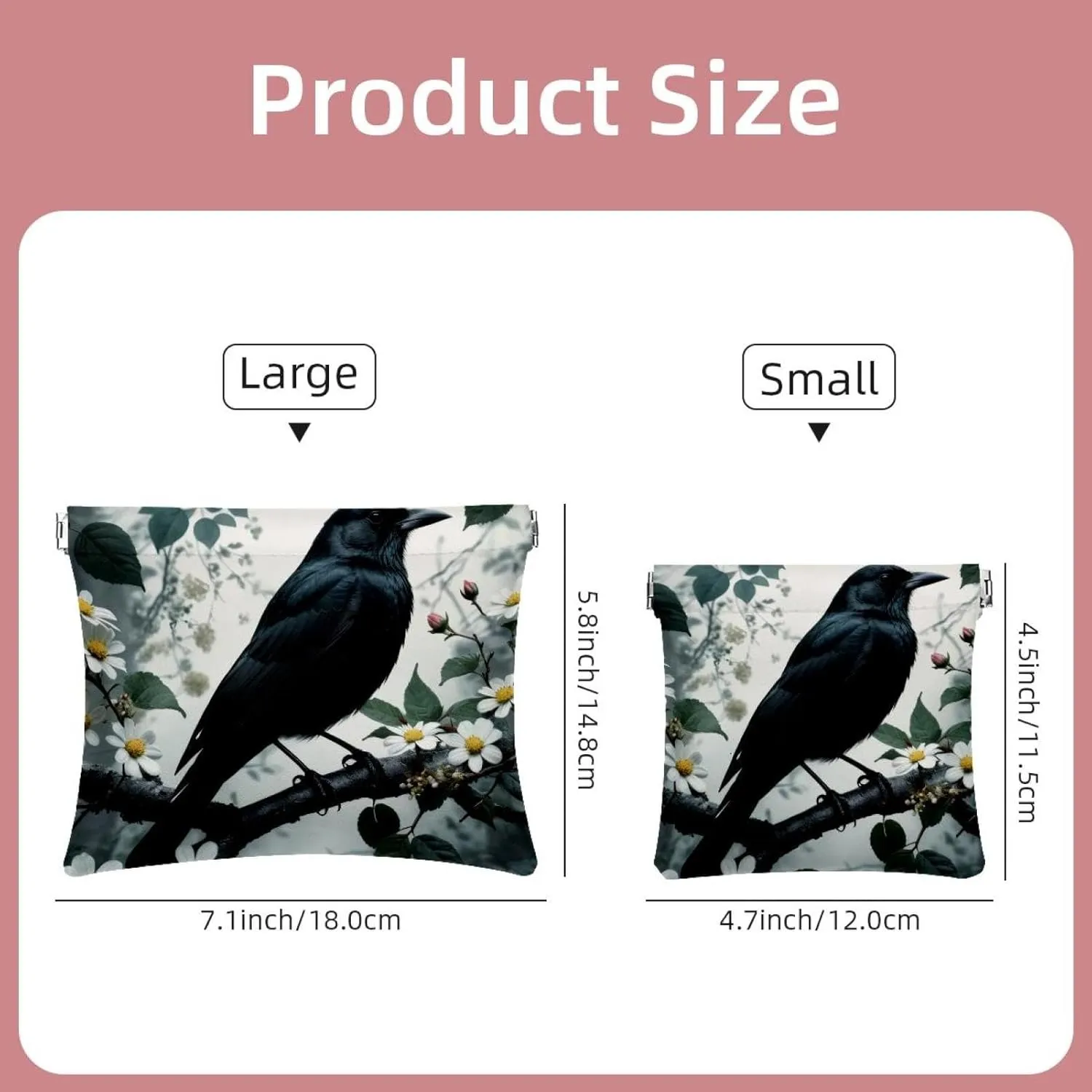 2Pcs Pocket Cosmetic Bag for Purses, Leather Small Makeup Bag Cosmetic Pouch, Portable No Zipper Makeup Pouch Coin Purse Jewelry Pouch, Black Bird