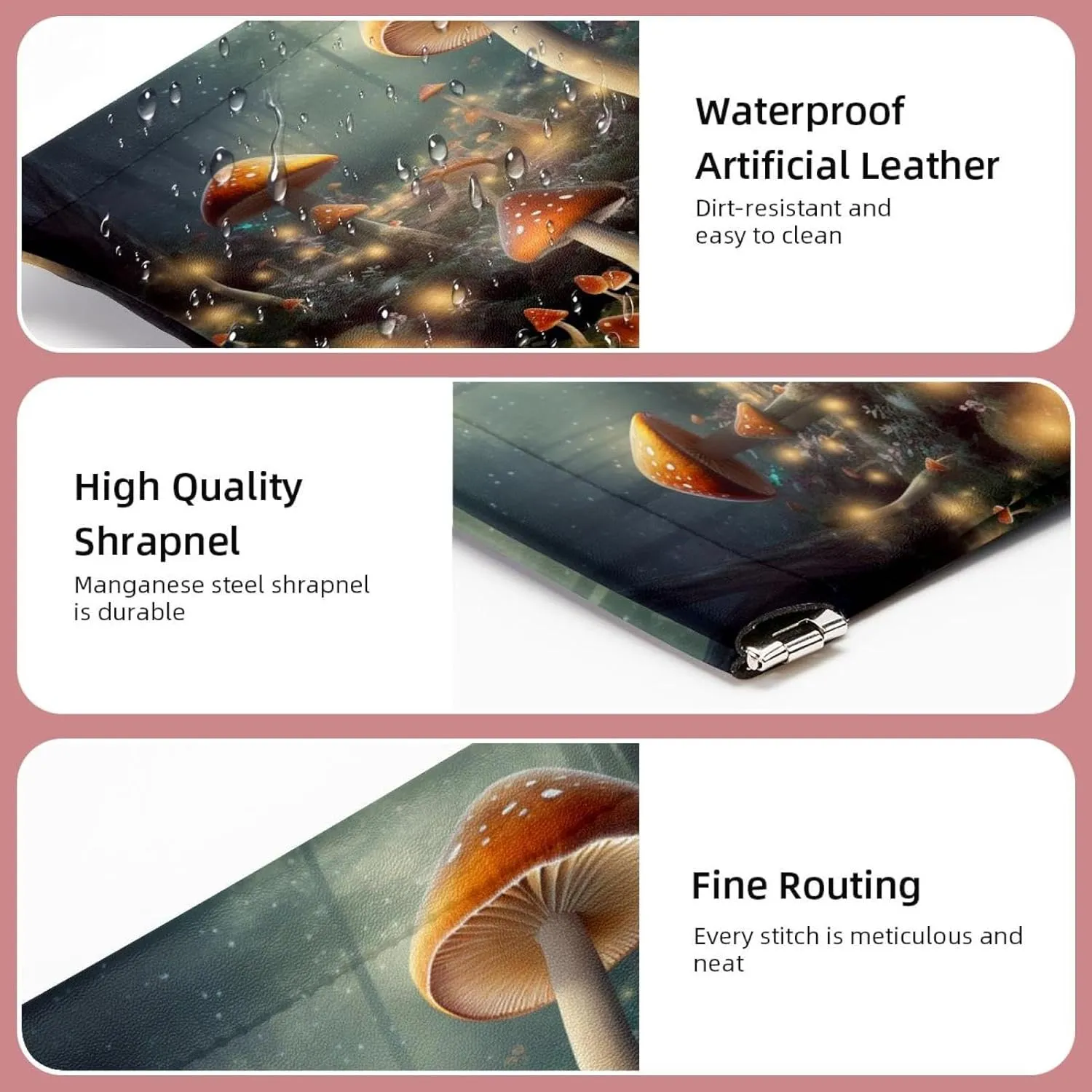 2Pcs Pocket Cosmetic Bag for Purses, Leather Small Makeup Bag Cosmetic Pouch, Portable No Zipper Makeup Pouch Coin Purse Jewelry Pouch, Mushroom Forest