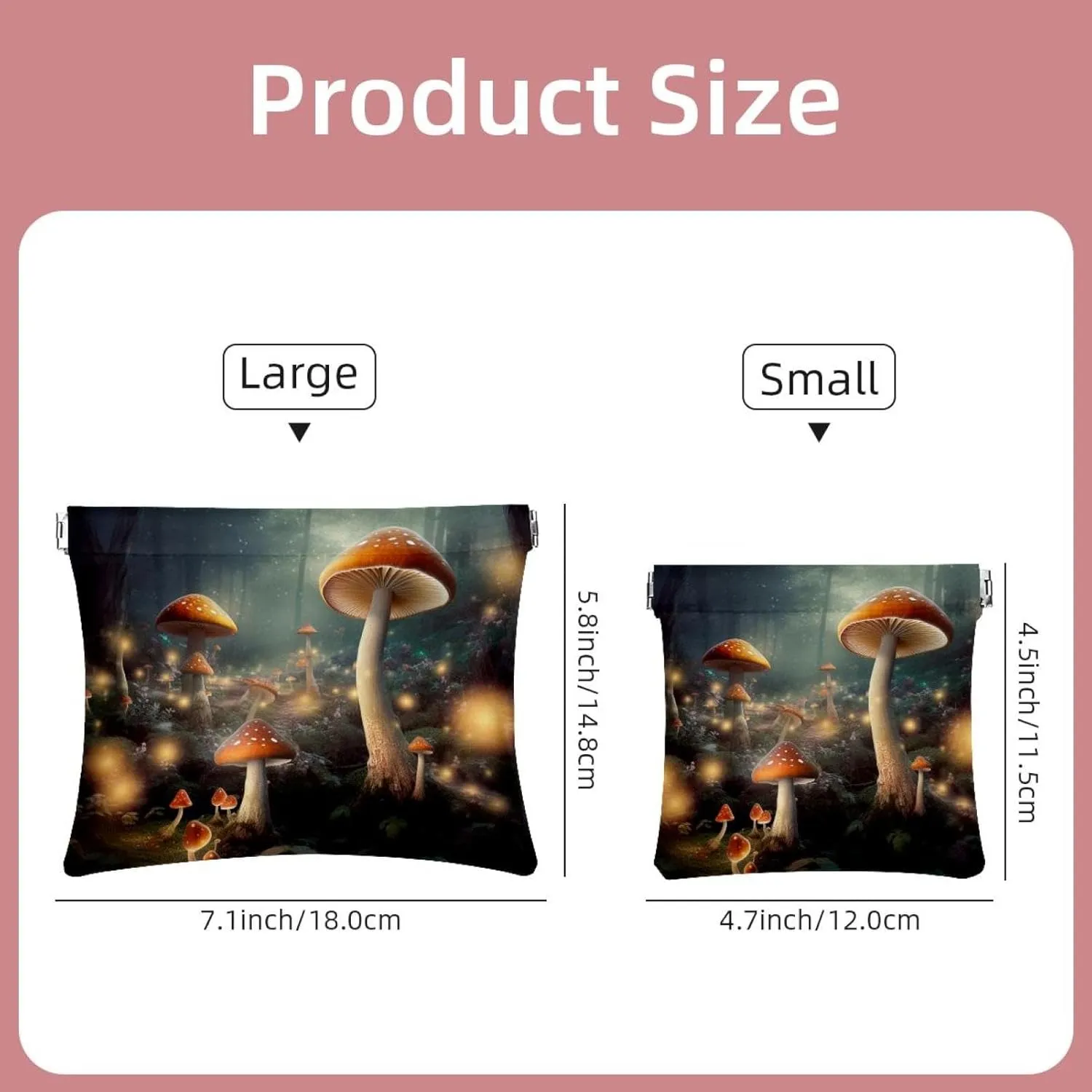 2Pcs Pocket Cosmetic Bag for Purses, Leather Small Makeup Bag Cosmetic Pouch, Portable No Zipper Makeup Pouch Coin Purse Jewelry Pouch, Mushroom Forest