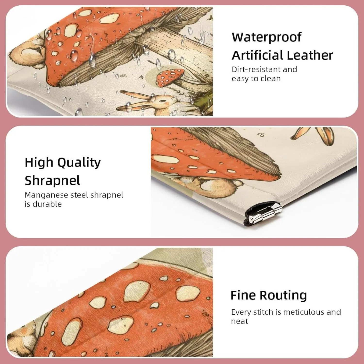 2Pcs Pocket Cosmetic Bag for Purses, Leather Small Makeup Bag Cosmetic Pouch, Portable No Zipper Makeup Pouch Coin Purse Jewelry Pouch, Mushroom Rabbits