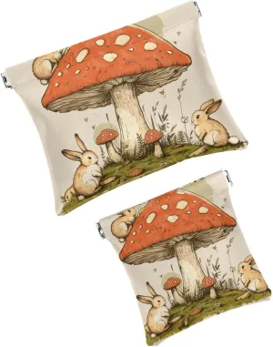 2Pcs Pocket Cosmetic Bag for Purses, Leather Small Makeup Bag Cosmetic Pouch, Portable No Zipper Makeup Pouch Coin Purse Jewelry Pouch, Mushroom Rabbits