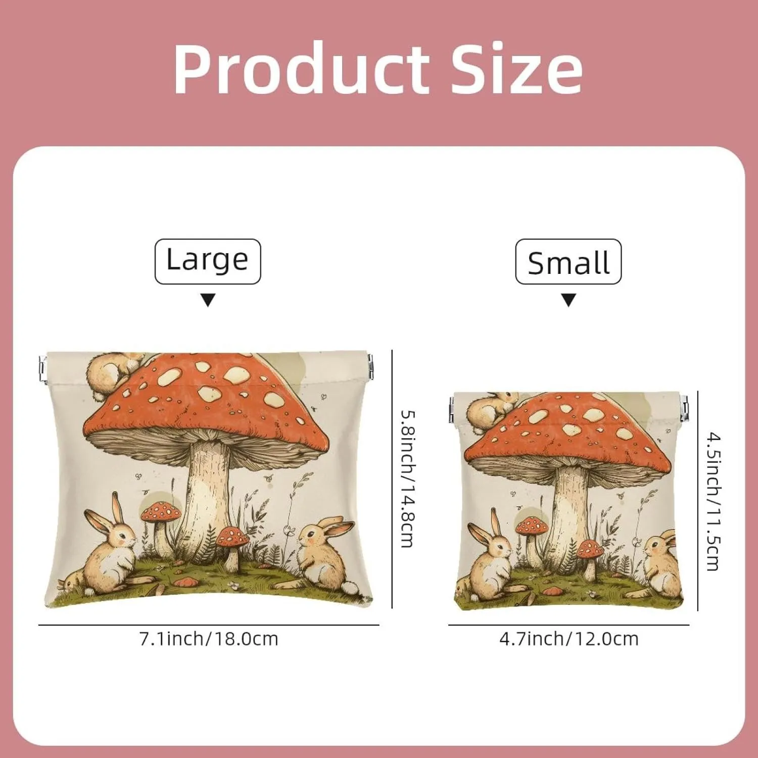 2Pcs Pocket Cosmetic Bag for Purses, Leather Small Makeup Bag Cosmetic Pouch, Portable No Zipper Makeup Pouch Coin Purse Jewelry Pouch, Mushroom Rabbits
