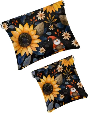 2Pcs Pocket Cosmetic Bag for Purses, Leather Small Makeup Bag Cosmetic Pouch, Portable No Zipper Makeup Pouch Coin Purse Jewelry Pouch, Sunflower Gnomes