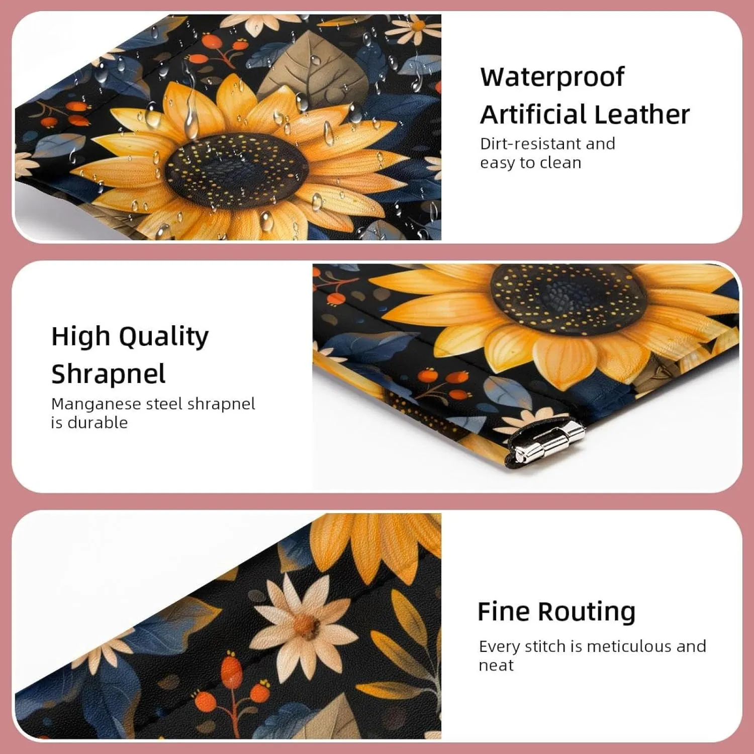 2Pcs Pocket Cosmetic Bag for Purses, Leather Small Makeup Bag Cosmetic Pouch, Portable No Zipper Makeup Pouch Coin Purse Jewelry Pouch, Sunflower Gnomes