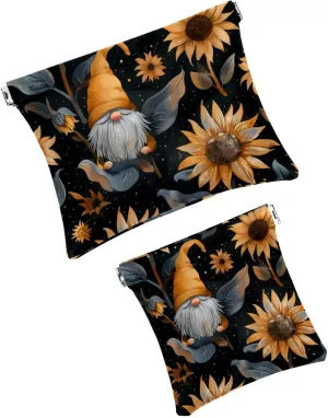 2Pcs Pocket Cosmetic Bag for Purses, Leather Small Makeup Bag Cosmetic Pouch, Portable No Zipper Makeup Pouch Coin Purse Jewelry Pouch, Sunflower Gnomes