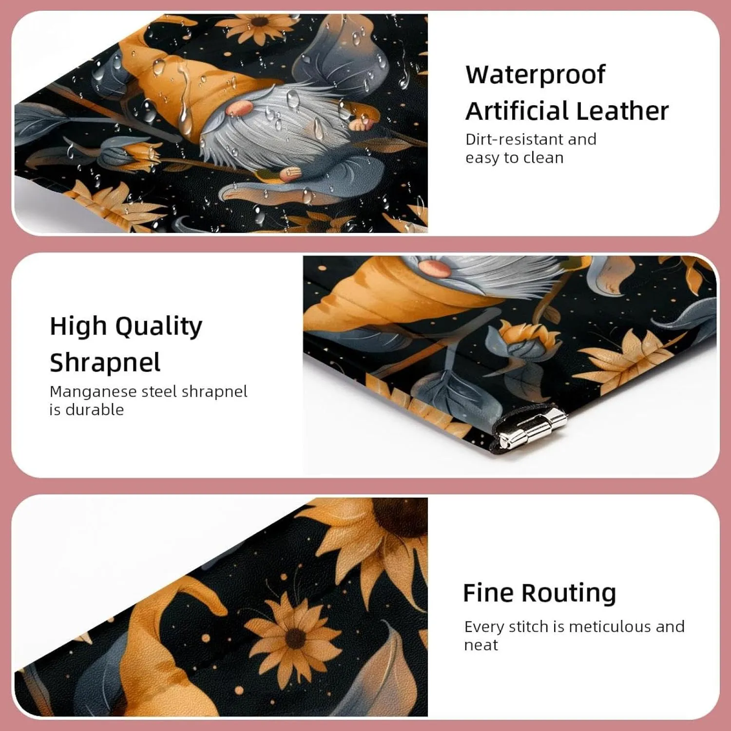 2Pcs Pocket Cosmetic Bag for Purses, Leather Small Makeup Bag Cosmetic Pouch, Portable No Zipper Makeup Pouch Coin Purse Jewelry Pouch, Sunflower Gnomes