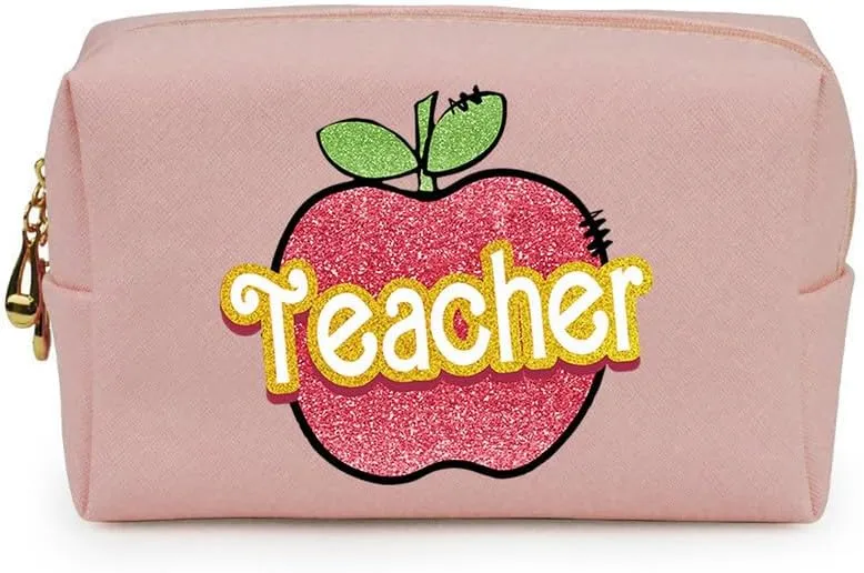 3-In-1 Red Apple Canvas Tote Bag Grocery Reusable Handbags Jewelry Box and Makeup Bag Set For Teacher Gift