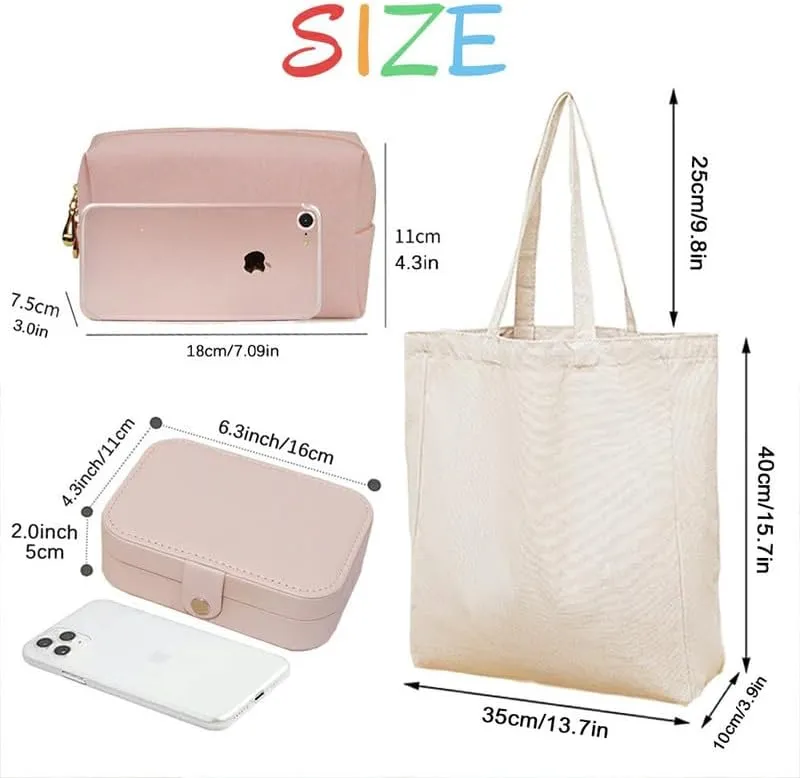 3-In-1 Red Apple Canvas Tote Bag Grocery Reusable Handbags Jewelry Box and Makeup Bag Set For Teacher Gift