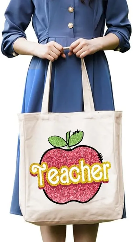 3-In-1 Red Apple Canvas Tote Bag Grocery Reusable Handbags Jewelry Box and Makeup Bag Set For Teacher Gift