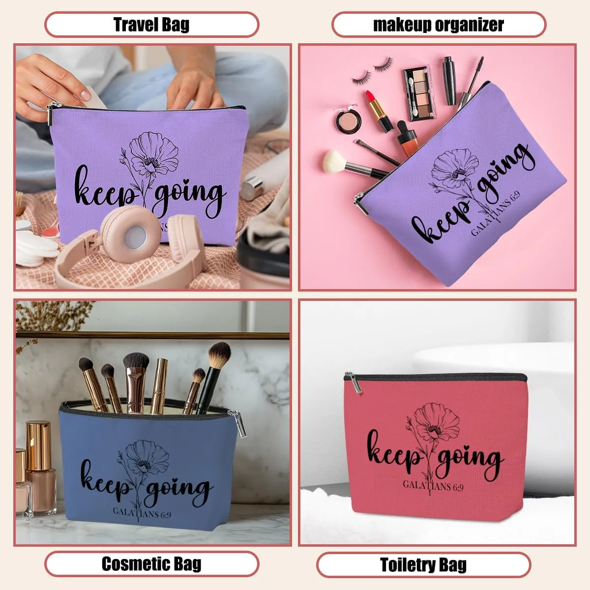 3 Pack Inspirational Christian Gifts Religious Gifts for Women Teachers Prayer Mom Makeup Bag,Travel Essentials Cosmetic Bags for Women,Girls Weekend Friendship Christmas Bible Religious Thank You
