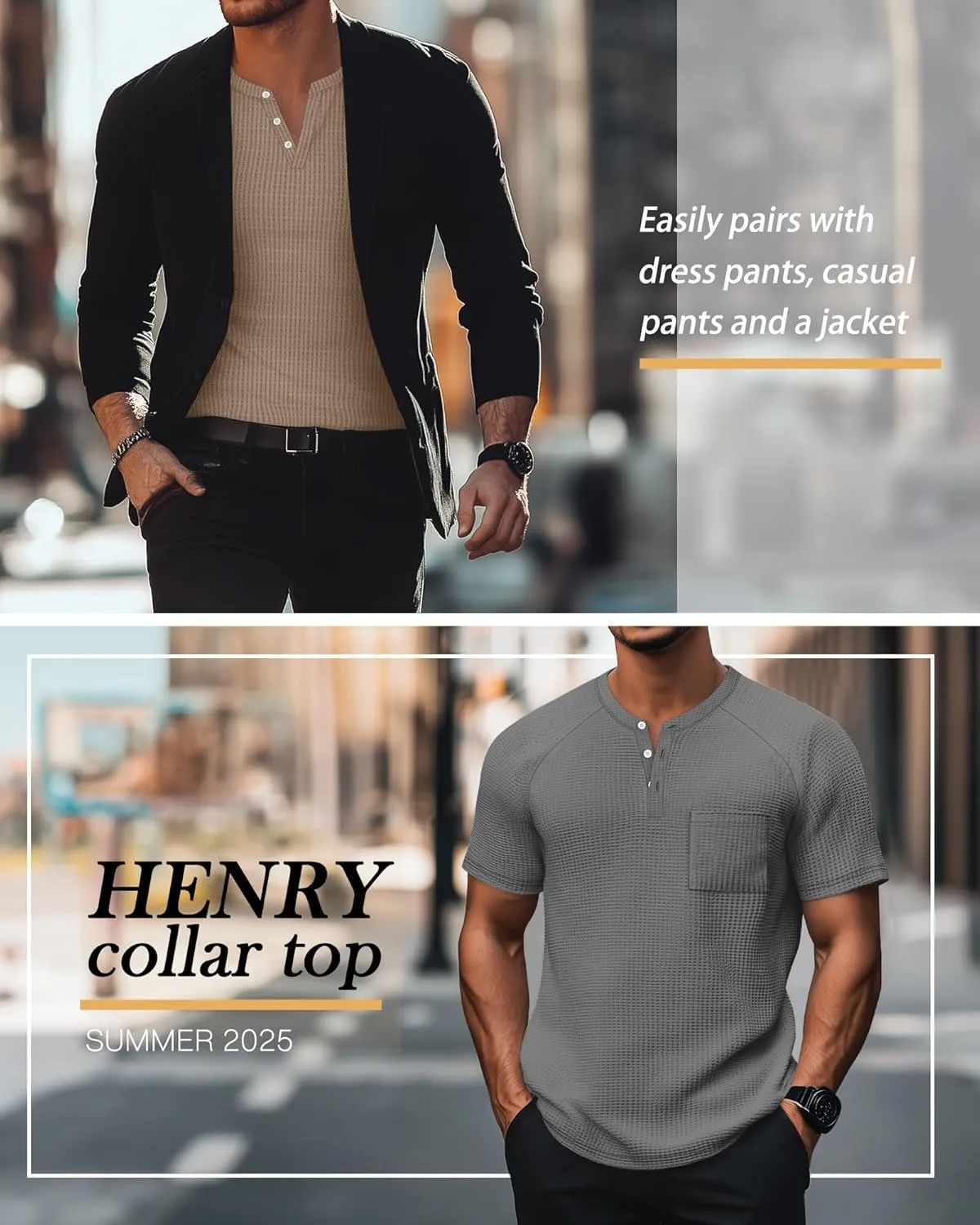 3 Pack Men's Waffle Knit Shirts Raglan Short Sleeve T Shirts with Pocket Casual Tops