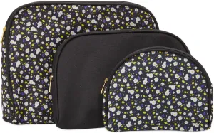 3 Pieces Black Daisy Makeup Bags Set for Women, Cosmetic Travel Pouch Toiletry Organizer