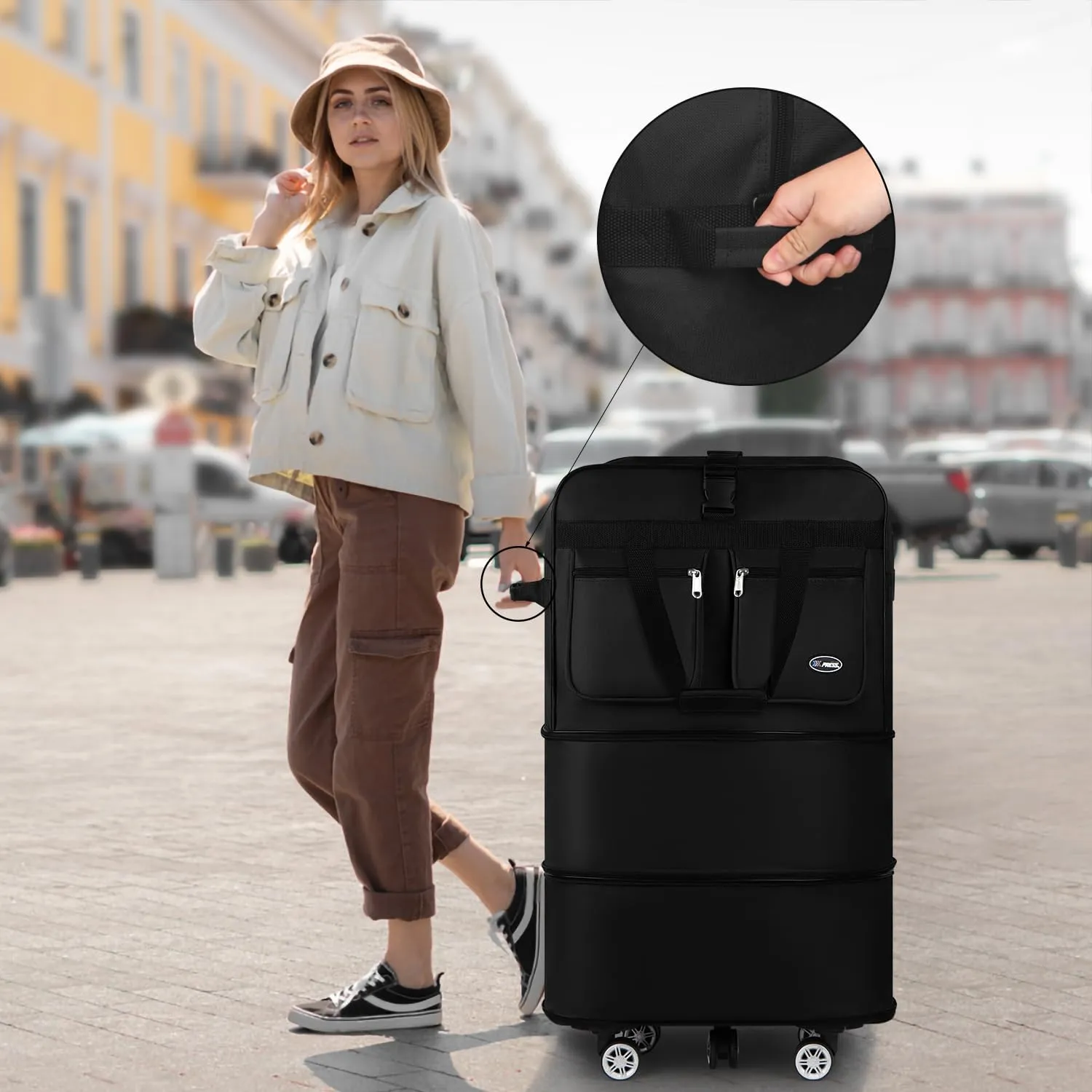 30''36''40''Rolling Duffle Bag with Wheels,Expandable Duffle Bag for Travel for Men Women,Foldable#36''Black