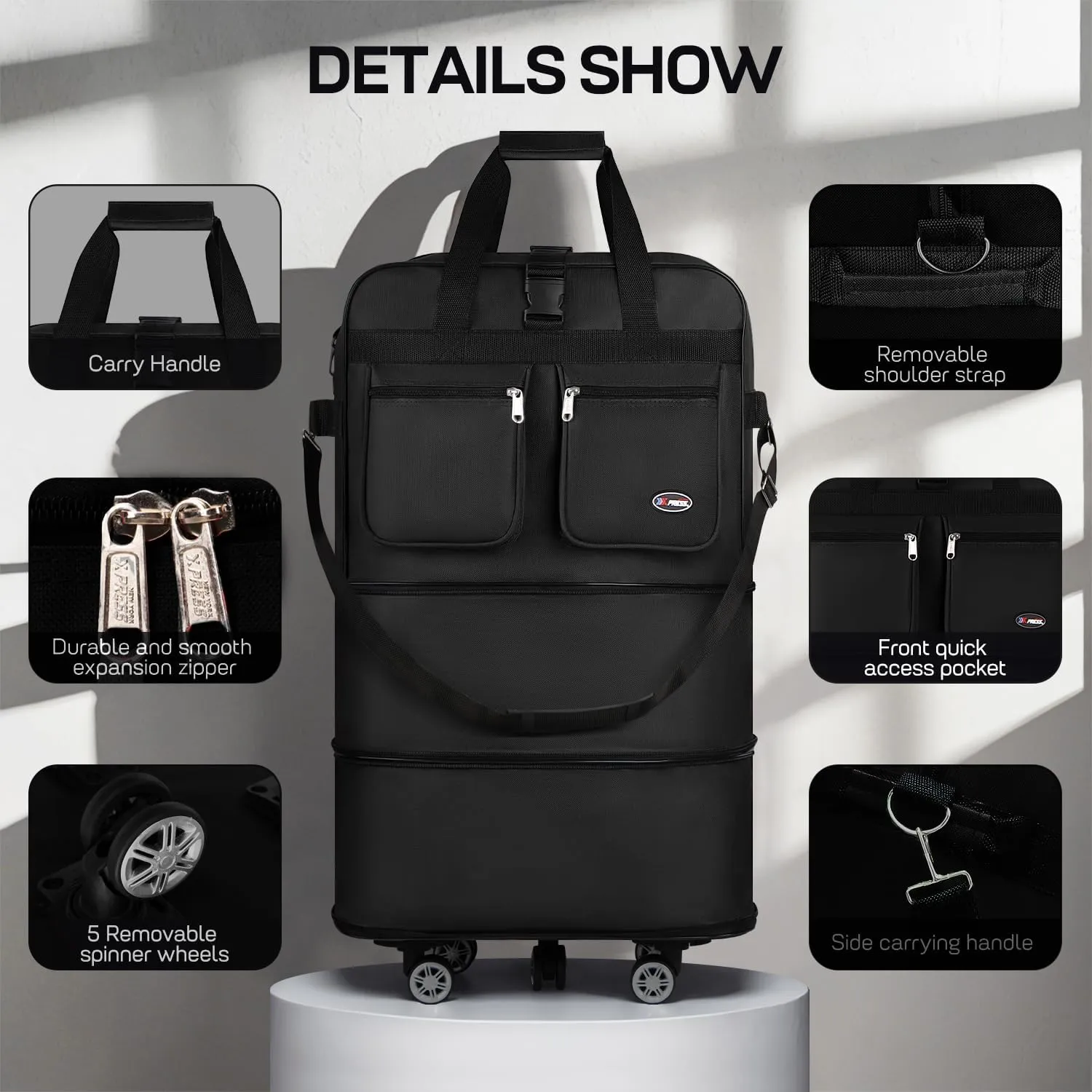 30''36''40''Rolling Duffle Bag with Wheels,Expandable Duffle Bag for Travel for Men Women,Foldable#36''Black