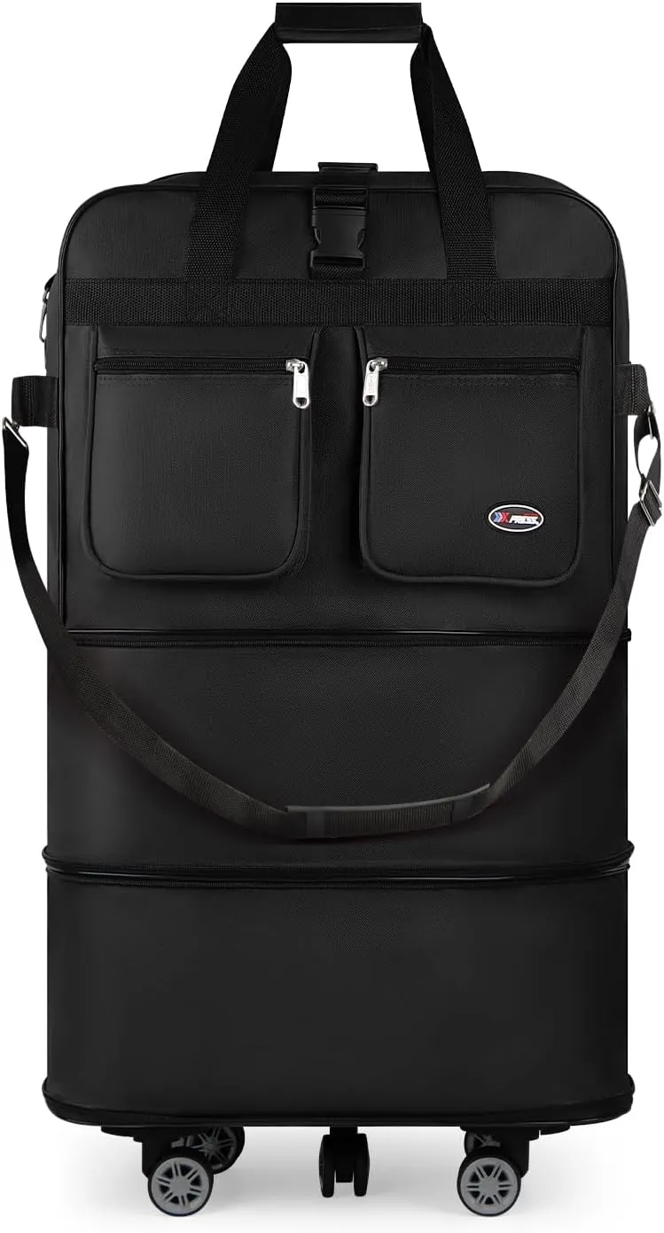 30''36''40''Rolling Duffle Bag with Wheels,Expandable Duffle Bag for Travel for Men Women,Foldable#36''Black