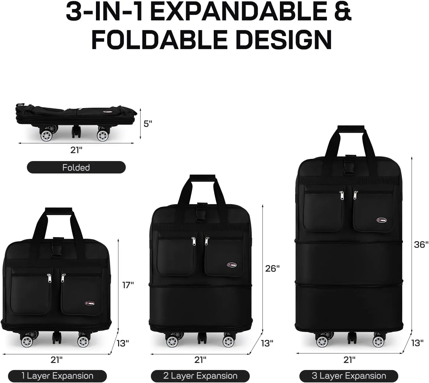 30''36''40''Rolling Duffle Bag with Wheels,Expandable Duffle Bag for Travel for Men Women,Foldable#36''Black