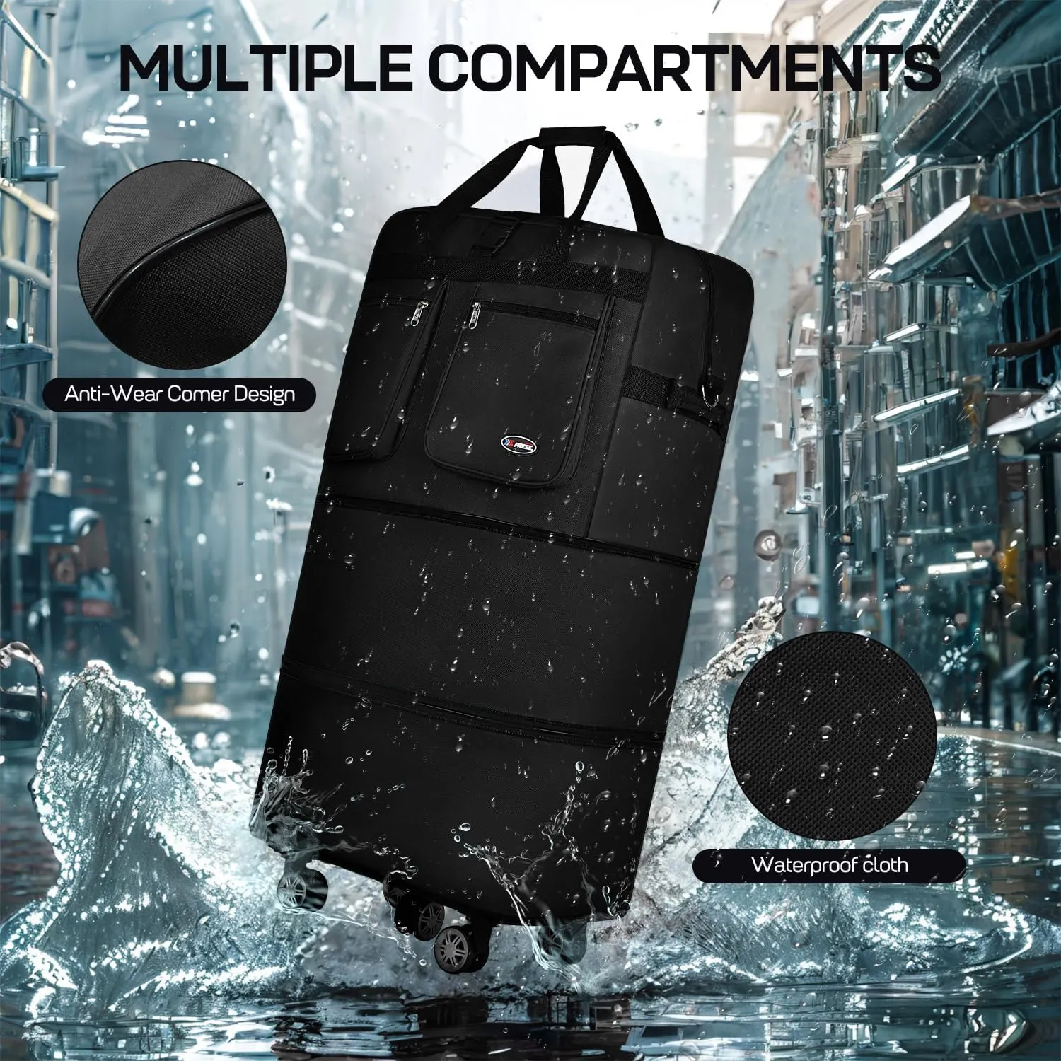 30''36''40''Rolling Duffle Bag with Wheels,Expandable Duffle Bag for Travel for Men Women,Foldable#36''Black