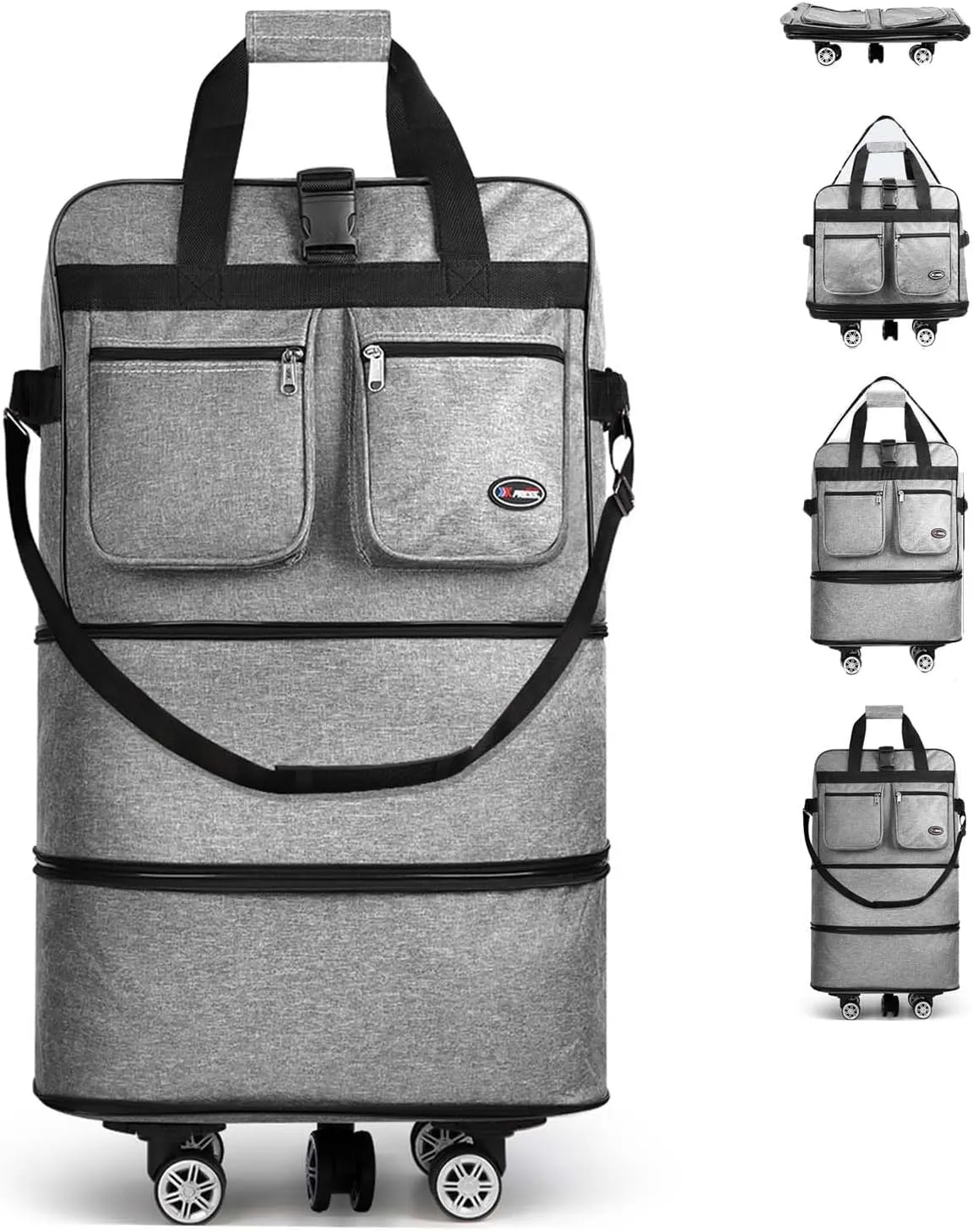 30''36''40''Rolling Duffle Bag with Wheels,Expandable Duffle Bag for Travel for Men Women,Foldable#36''Grey