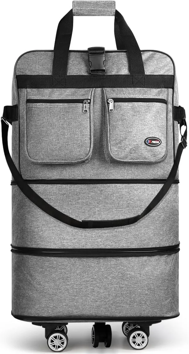 30''36''40''Rolling Duffle Bag with Wheels,Expandable Duffle Bag for Travel for Men Women,Foldable#36''Grey