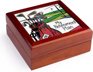 3dRose, Cool Fun Colorful Golf Clubs and Bag My Retirement Plan Abstract Art, Jewelry Box 5.5x5.5 inch with 4 inch tile
