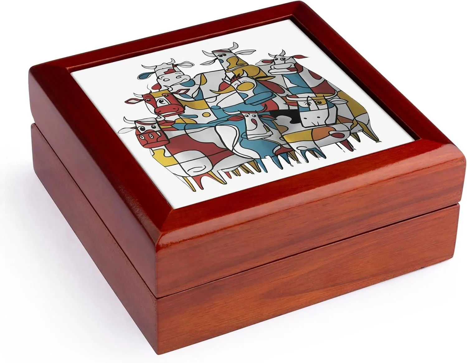 3dRose, Cool Funny Colorful Assorted Cows Farm Animal Abstract Art, Jewelry Box 5.5x5.5 inch with 4 inch tile