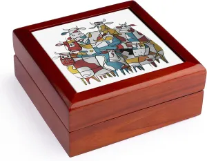 3dRose, Cool Funny Colorful Assorted Cows Farm Animal Abstract Art, Jewelry Box 5.5x5.5 inch with 4 inch tile
