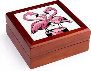 3dRose, Funny Cool Colorful Pink Flamingo Birds Drinking Martinis Abstract, Jewelry Box 5.5x5.5 inch with 4 inch tile