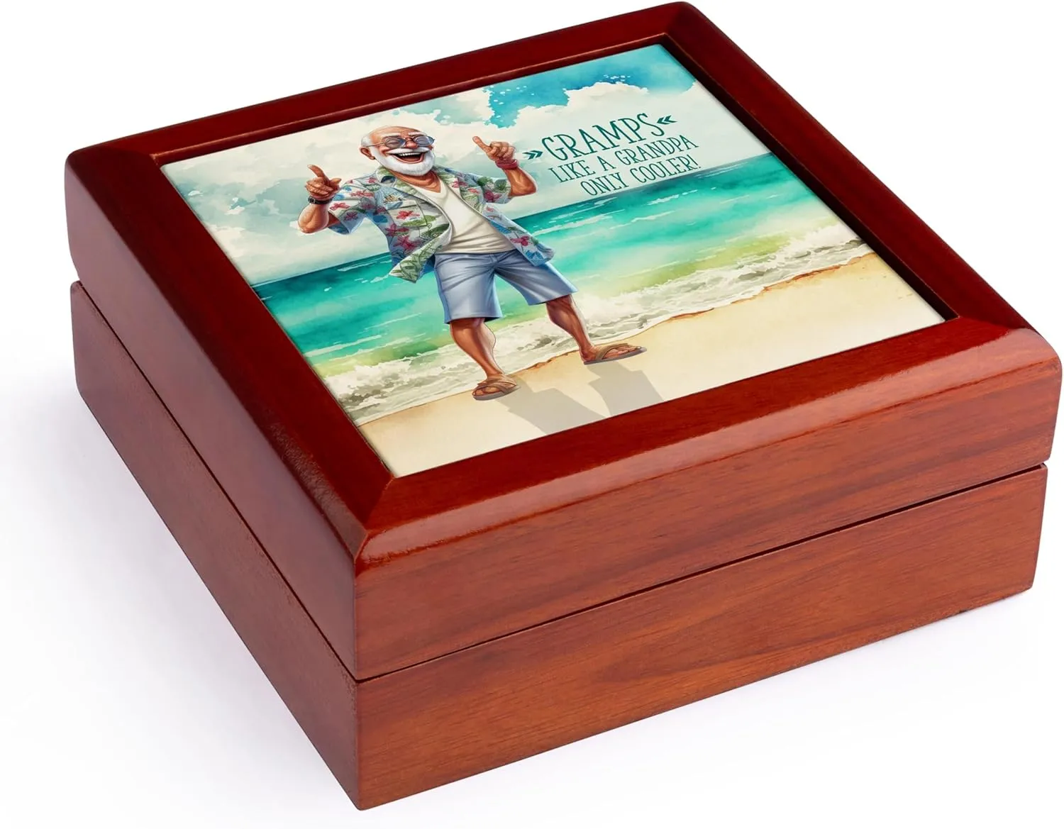 3dRose, GRAMPS Like a Grandpa Only Cooler and a Beach Bum, Jewelry Box 5.5x5.5 inch with 4 inch tile
