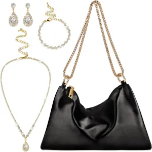 4 Pcs Satin Purse Jewelry Sets Woman Evening Handbag Wedding Shoulder Bag Purse for Prom Formal Cocktail Wedding Bride