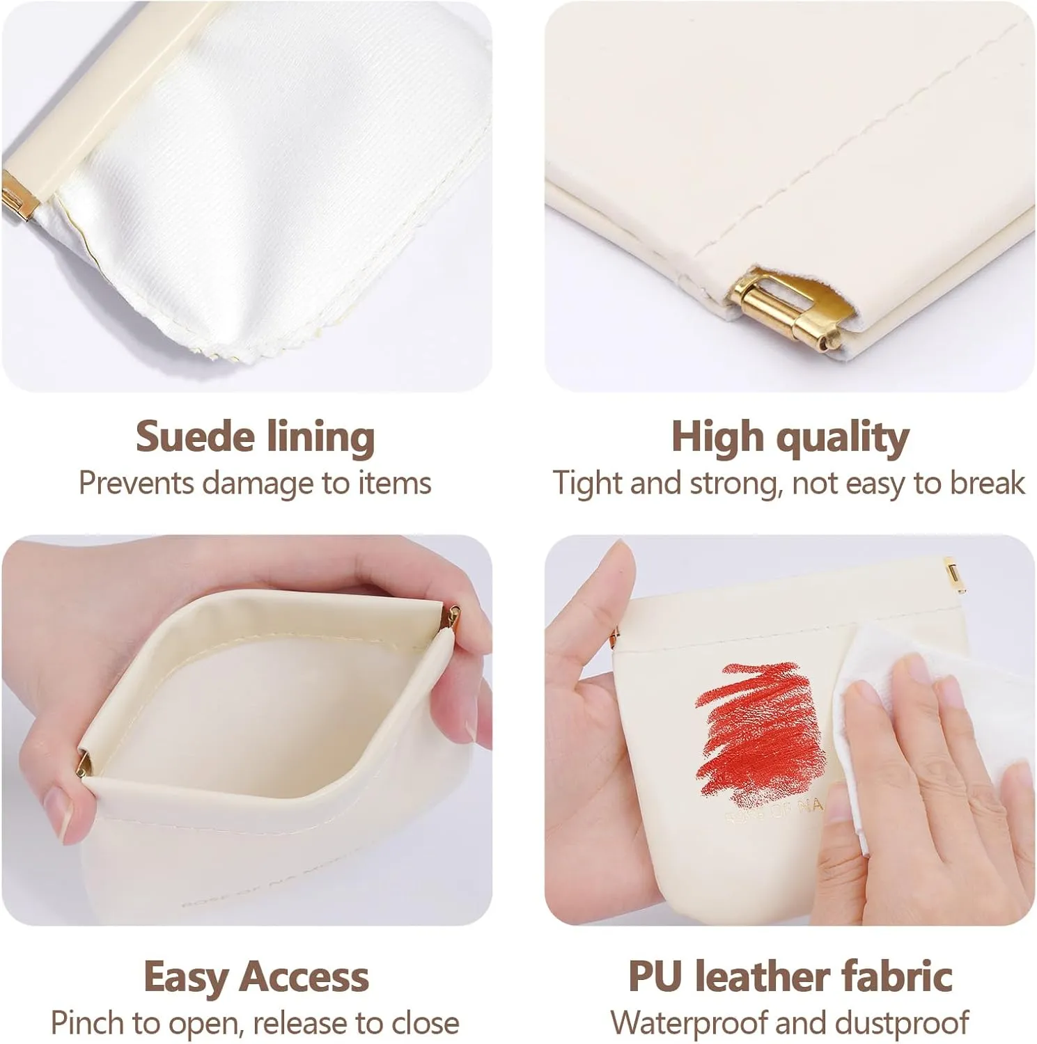 4Pcs Purse Pouches, Small Makeup Bag for Purse Mini Pocket Cosmetic Bags for Women Snap Closure Organizer Pouch for Lipstick Cosmetics Headphones Jewelry