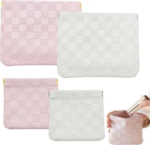 4PCS Small Waterproof Makeup Bag Set for Women, Mini Checkered Cosmetic Bag for Travel Storage bag for Cosmetics Headphones Jewelry