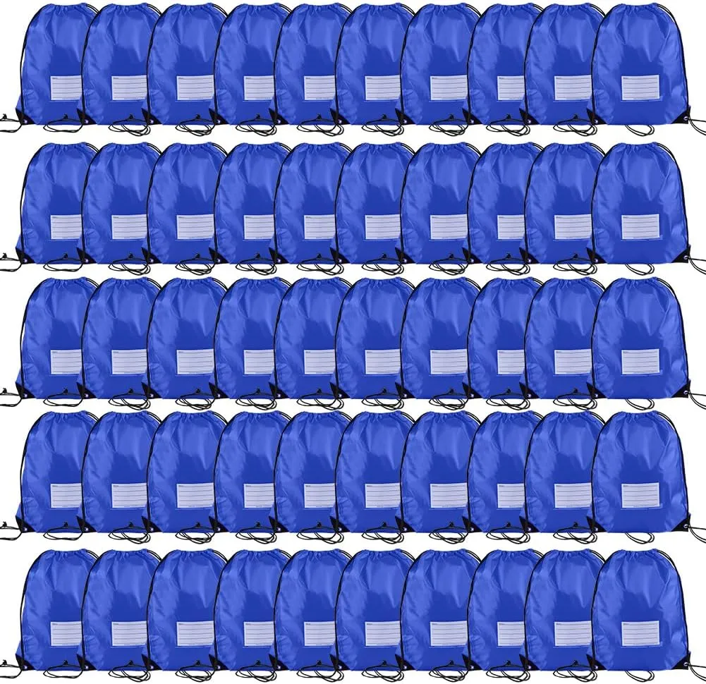 50 Pack Drawstring Bags,Bulk Draw String Backpack, DIY Gym Sports Cinch Bag Sackpack for Women Men, Blue