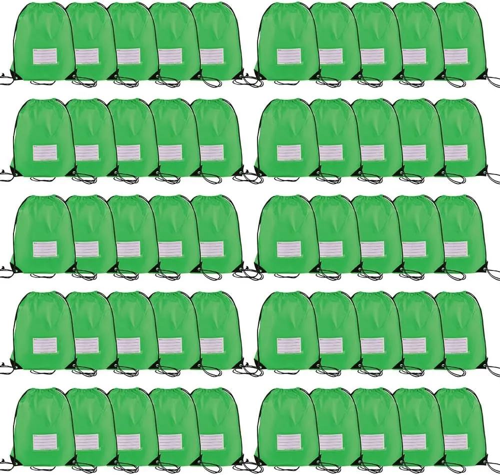 50 Pcs Drawstring Bags,Bulk Draw String Backpack, Cinch Bag Sackpack for Travel Gym Sport, Green