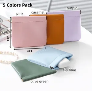 5pcs Lambskin Pocket Cosmetic Bag, Portable No Zipper Self-Closing Makeup Bag for Women Waterproof Mini Squeeze Travel Makeover Storage Bag Pouch Organizer Purse for Cosmetics Headphones Jewelry