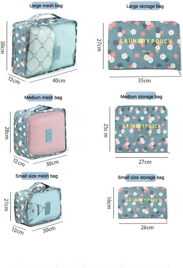 6PCS Waterproof Packing Cubes Travel Luggage Packing Organizer Pouch Clothes Storage Bag Suitcase for Toiletry (Red Flowers)