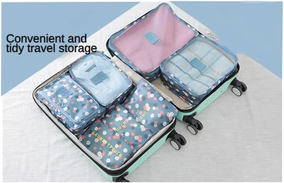 6PCS Waterproof Packing Cubes Travel Luggage Packing Organizer Pouch Clothes Storage Bag Suitcase for Toiletry (Red Flowers)